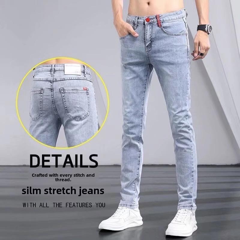 Pánské džíny slim fit v korejském stylu s rozparky - Světlá barva devítibodové skinny kalhoty na jaro a podzim
