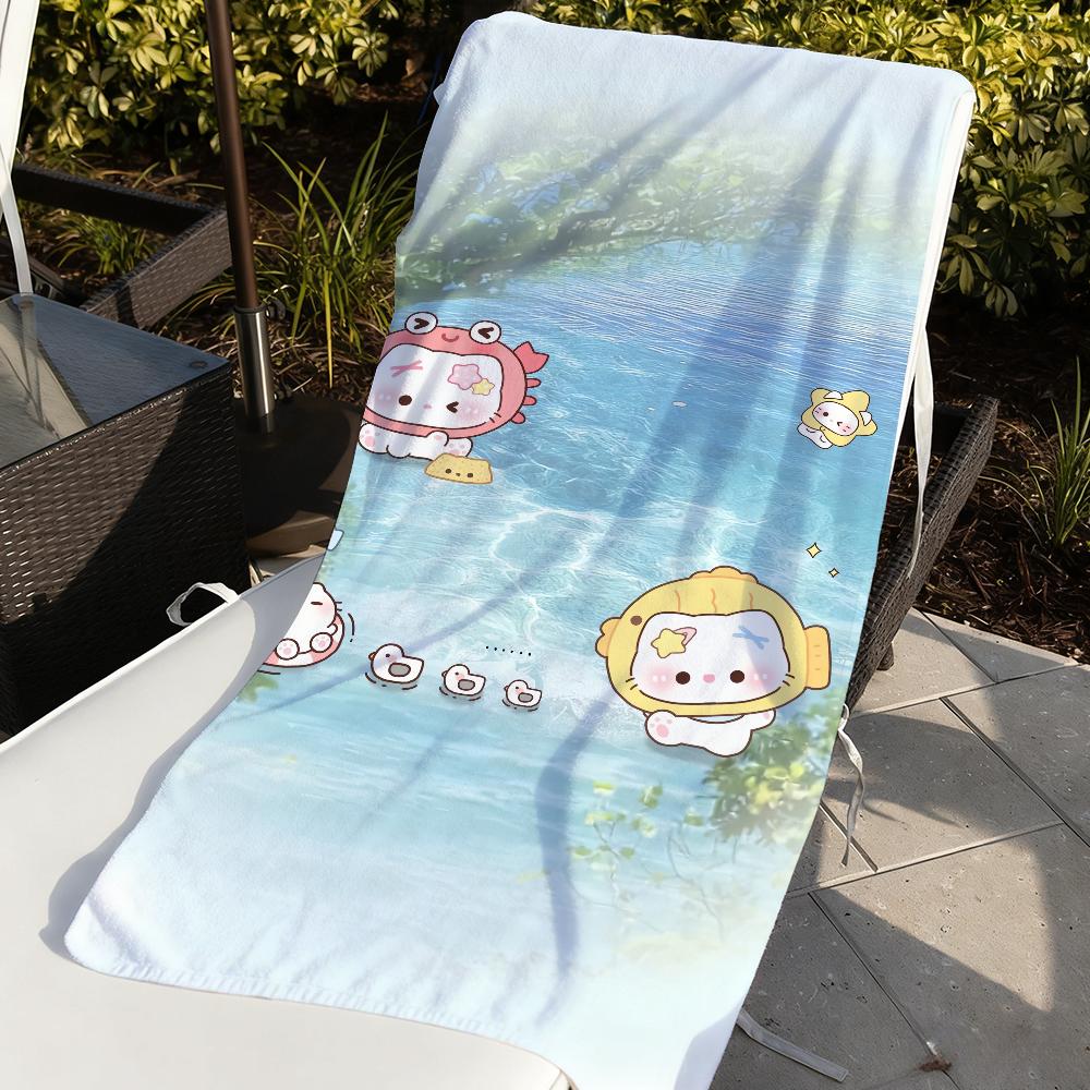 Cute Cat and Water Towel For Swim Yoga Gym Quick Drying Soft and skin-friendly Beach Towels All-Season