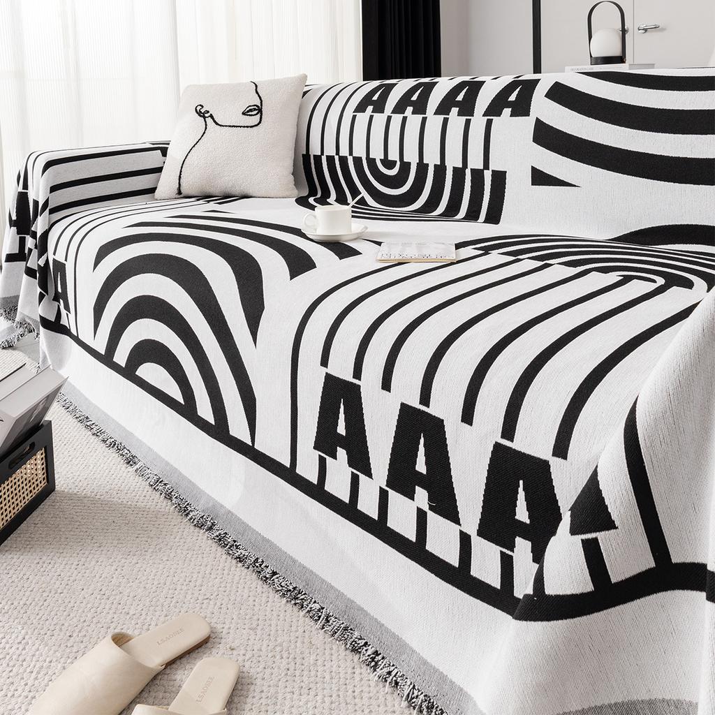 Throw Cover with Tassels, Machine Washable, for Armchair, Loveseat, 3-Seater, 4-Seater, and Sectional Sofas, Home and Office Furniture Protector