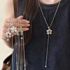Metal Flower Flower Pendant Necklace Brown Stone Long Sweater Chain  For Women