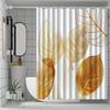 1pc Golden leaves pattern shower curtain with hooks, bathroom partitions, bathroom accessories, home decoration