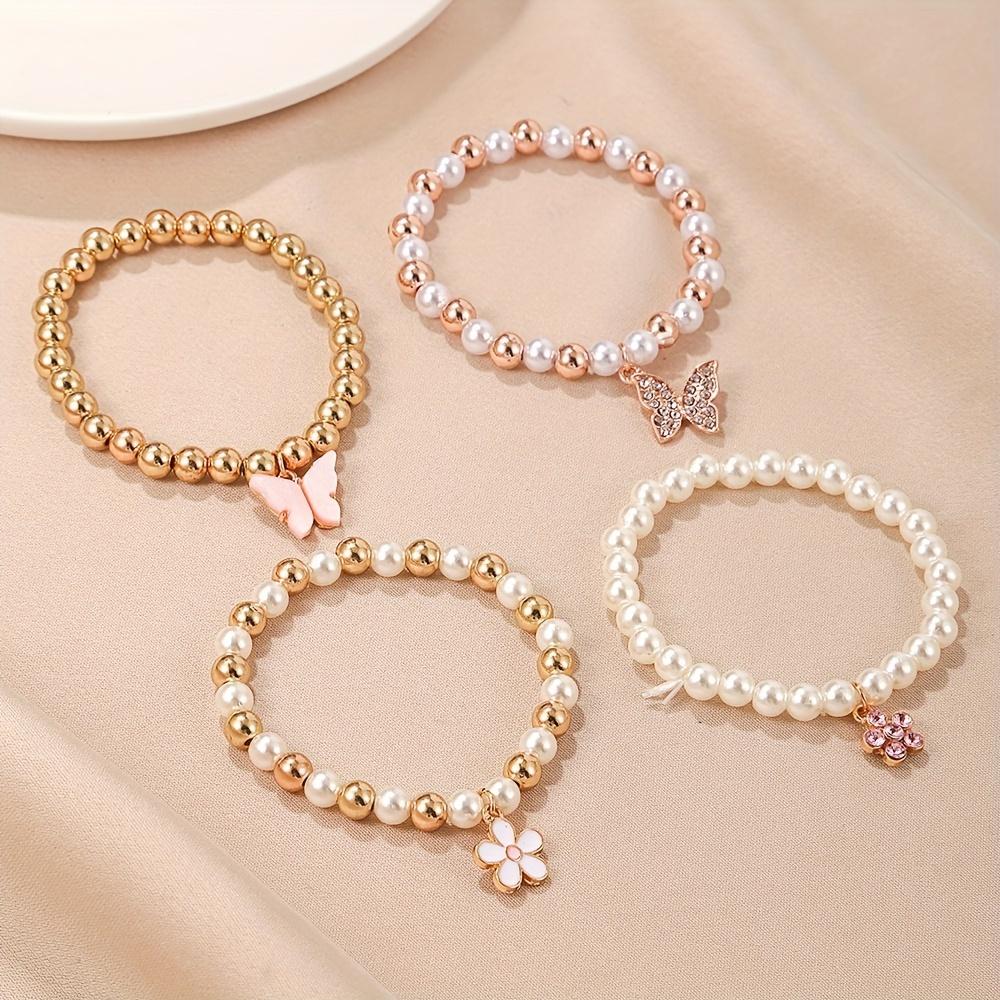 4PCS Women's Zircon Set Fashion and Leisure with Diamond Flower Butterfly Bracelet Set, Suitable for Daily Wear, Gift for Frien