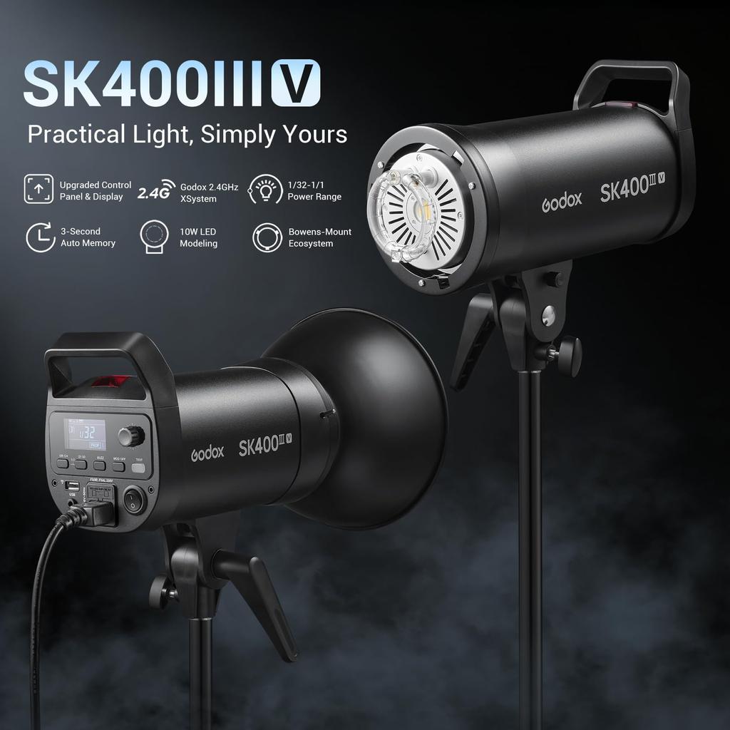 The GODOX Studio Strobe SK400IIIV GN65 400Ws Features a 10W Adjustable Model Second Recycle Wireless X and Bowens Ideal for Photography SK400III-V