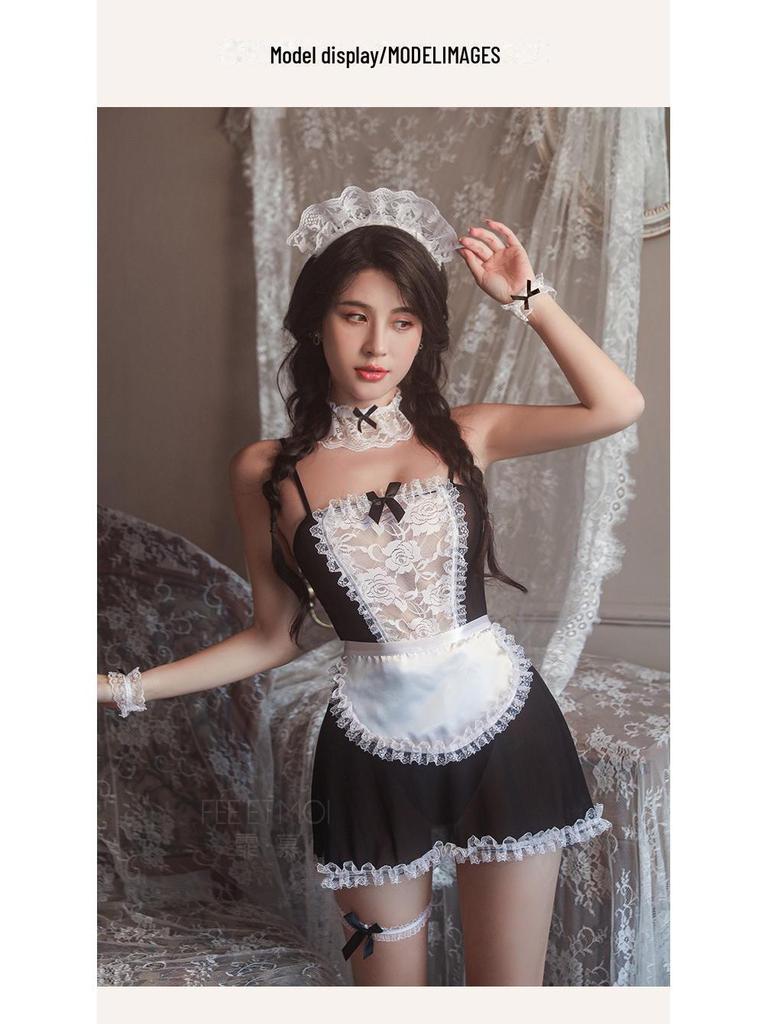 Feimu Lace Maid Role Play Lingerie: Plus Size Sexy Maid Outfit Pajamas