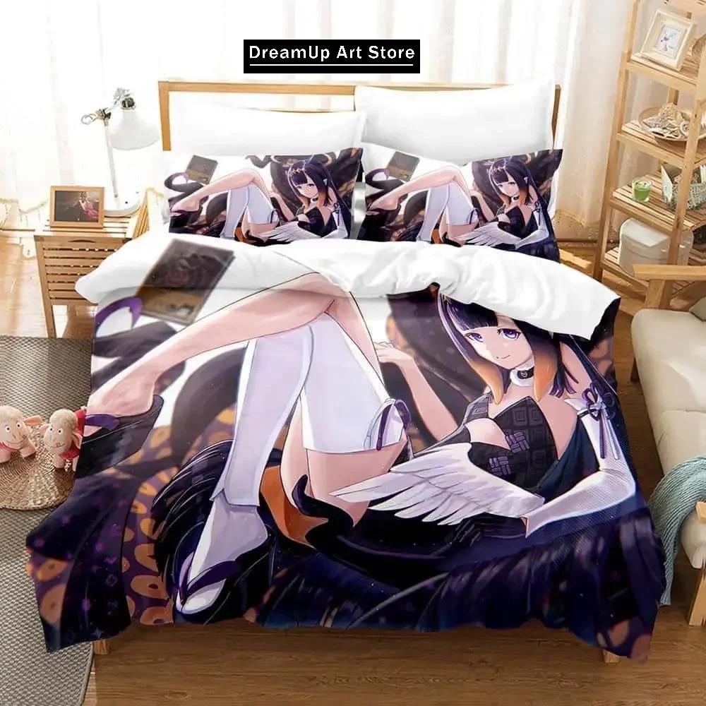 3D Print Fashion Anime Ninomae Ina'nis-in Bedding Set Boys Girls Twin Queen Full Size Duvet Cover Pillowcase Bed Adult Bedroom