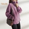 Abrigo de invierno para mujer, cuello alto, protección para el cuello, doble cara, grueso, de felpa, color sólido, mangas largas, cierre de cremallera, cárdigan, chaqueta de viaje para uso diario