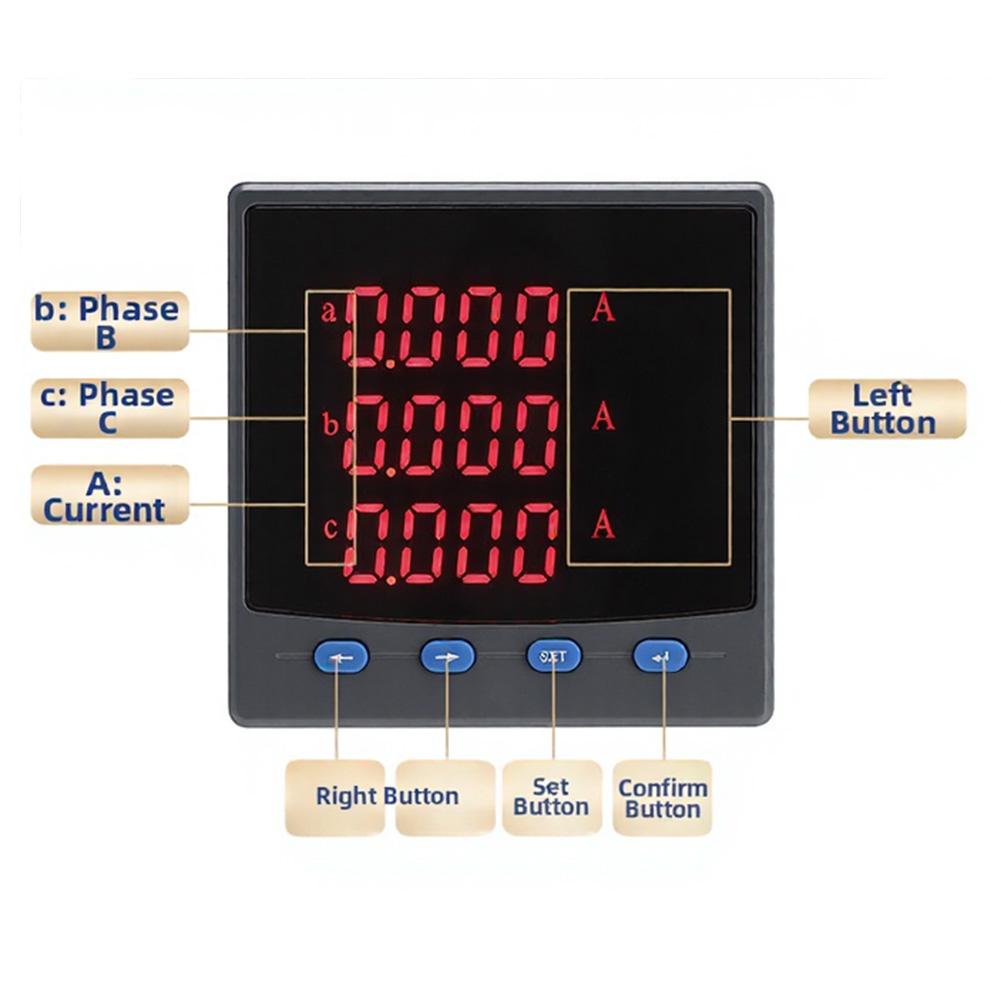 96*96 3-phase Intelligent Ammeter Digital Current Meter With 485 Communication Equipped With A Clear LED Display Screen