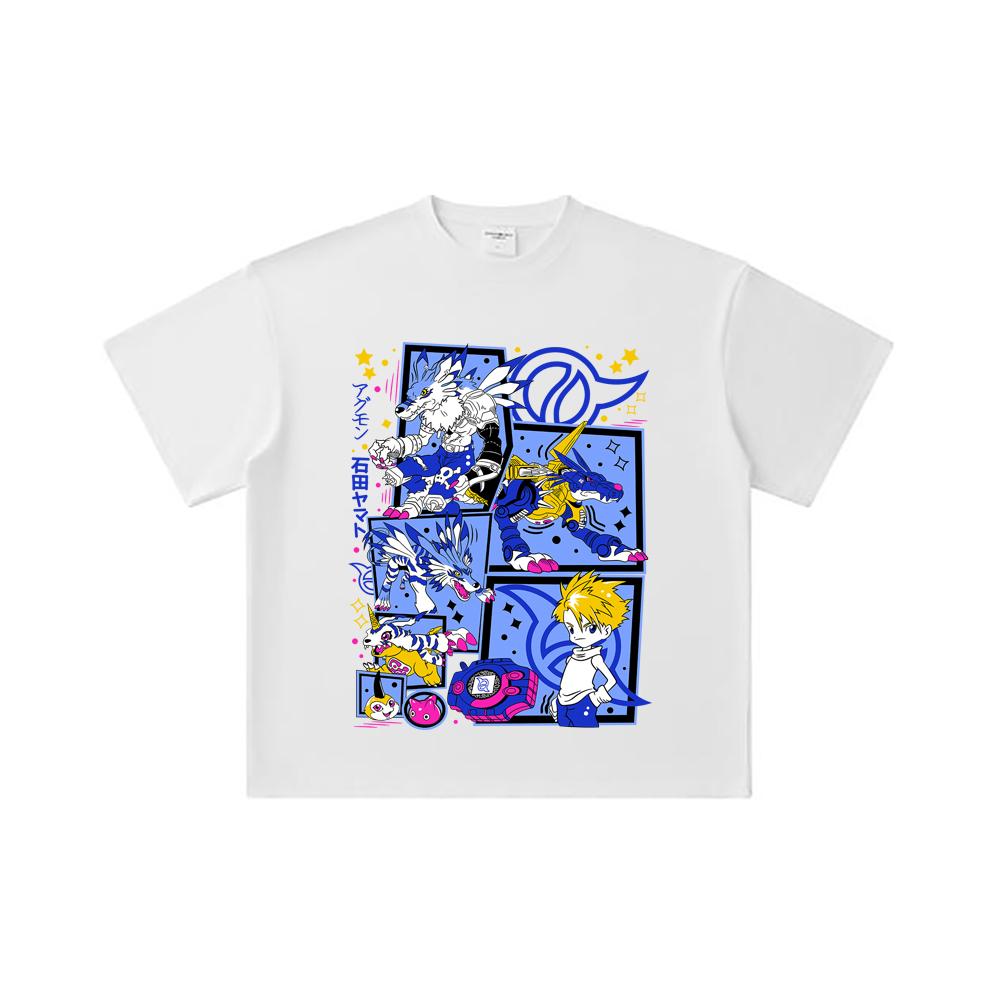260 GSM Double Yarn 32 Count 100% Cotton Digimon V2 Garurumon Print Unisex Heavy Cotton T Shirt