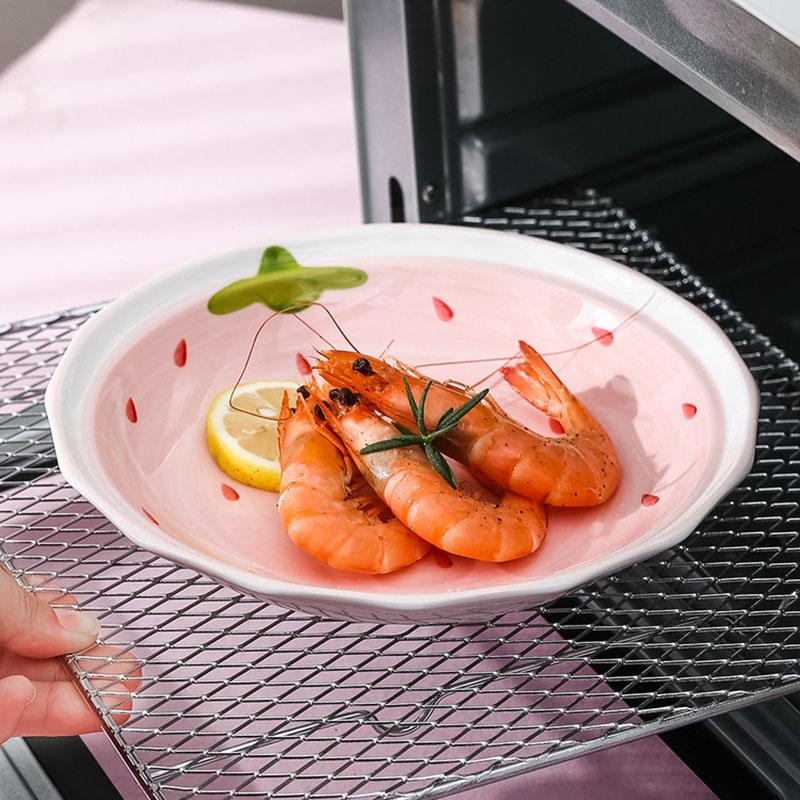 Pink Strawberry Plate Rectangular Ceramic Western Steak Plate Round Fruit Dessert Bowl Noodle Soup Large Bowl Breakfast Milk Mug
