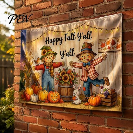 Family Gathering Autumn Celebration Decor 70 x 45 Inch Fall Pumpkin Backdrop, Harvest Gnome Decorative Scene for Party Scarecrow Photography