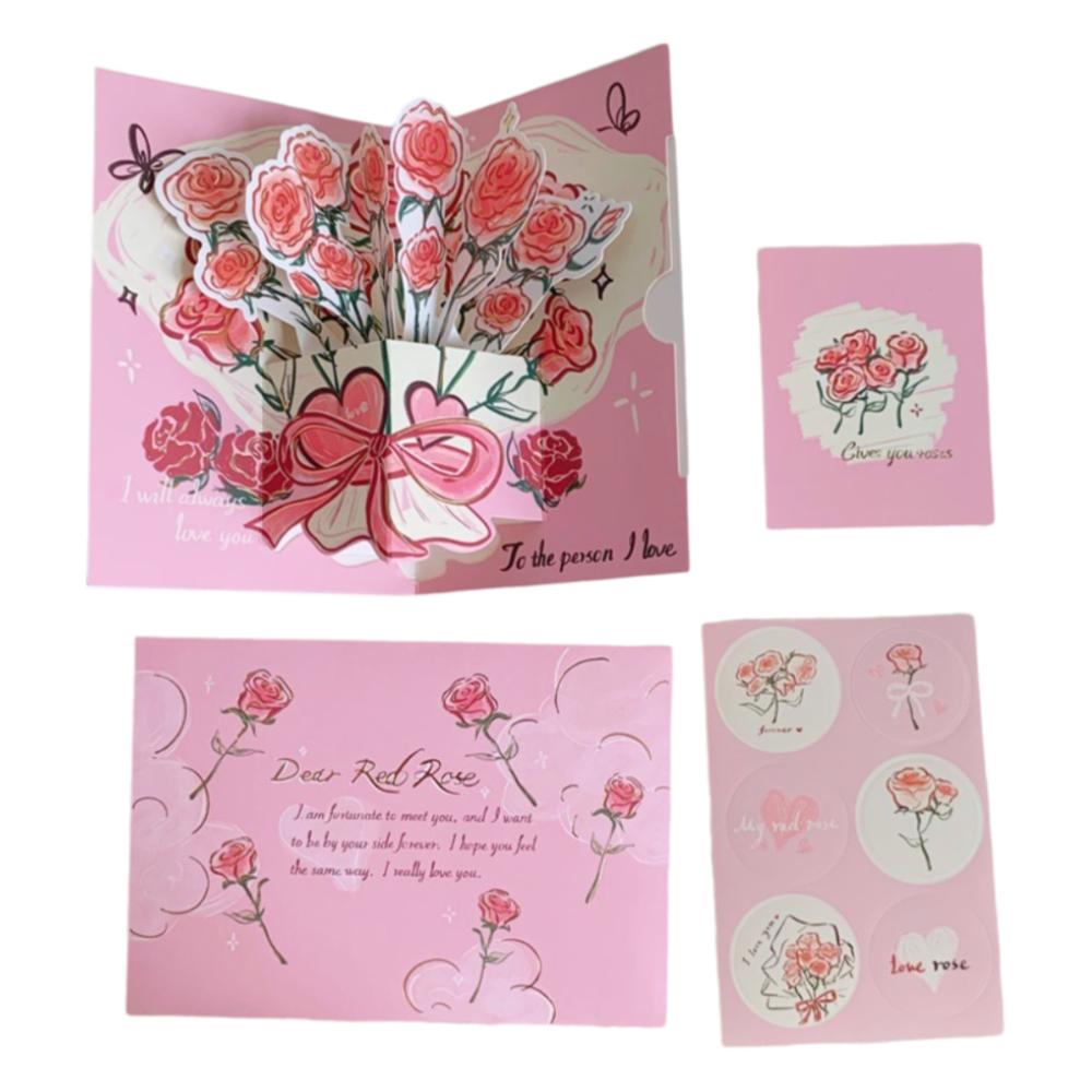 Surprised 3D Greeting Card Pop Up Love with Envelope Blessing Card Rose Valentine's Day Card Wife Girlfriend Gift