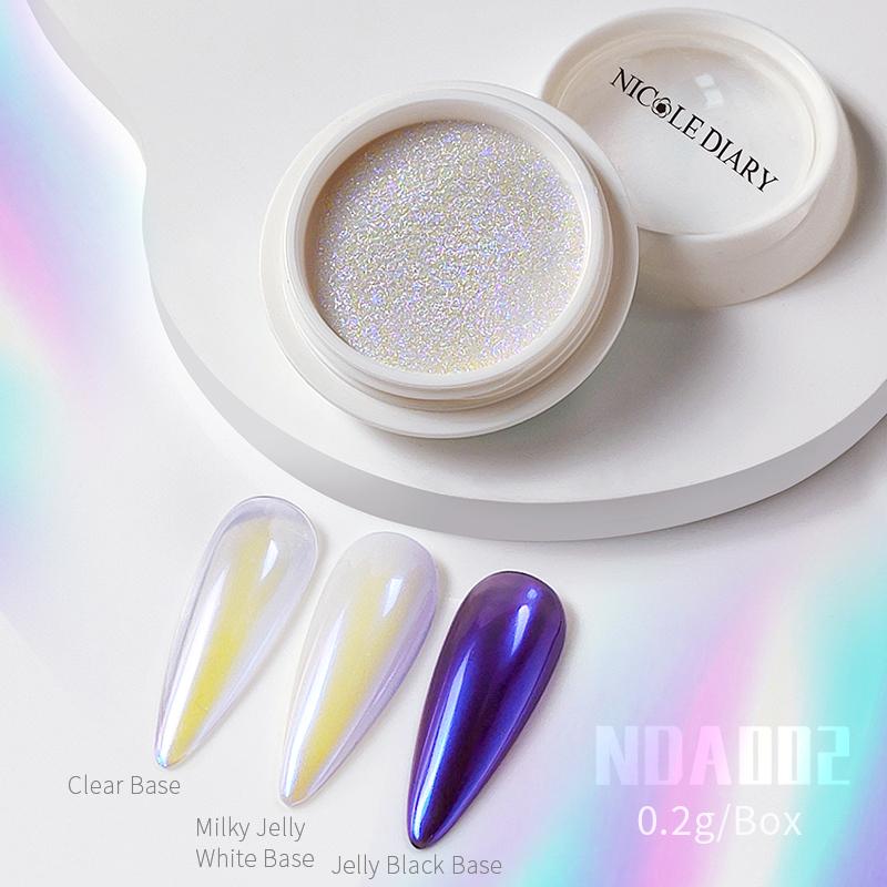 NICOLE DIARY Aurora Prášek na nehty Bílý Pigment Perleťový Třecí Prach Efekt Nail Art Třpytky Manikúra Příslušenství k nehtům