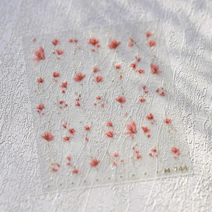 Camellia Flower Blooming Petal Floral Blue Leaves Chinese Characters Poetry Golden 5D Nail Art Sticker Adhesive Manicure Decal
