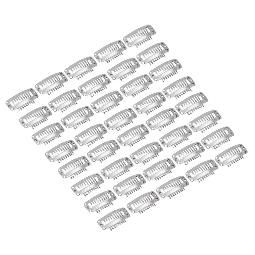 40pcs Wig Clip Set Stainless Steel DIY 9 Teeth Snap Comb Hair Extension Clips Accessories 1.3in Silver