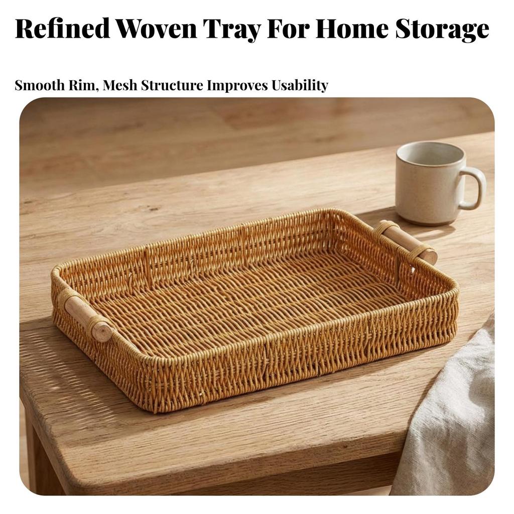 Rectangular Wicker Tray Practical Serving with Handles Lightweight