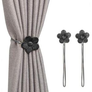 2pcs Resin Curtain Magnetic Buckle Delicate Carved Flower shape Curtain Strap Creative Versatile Free Punching Curtain Buckle black