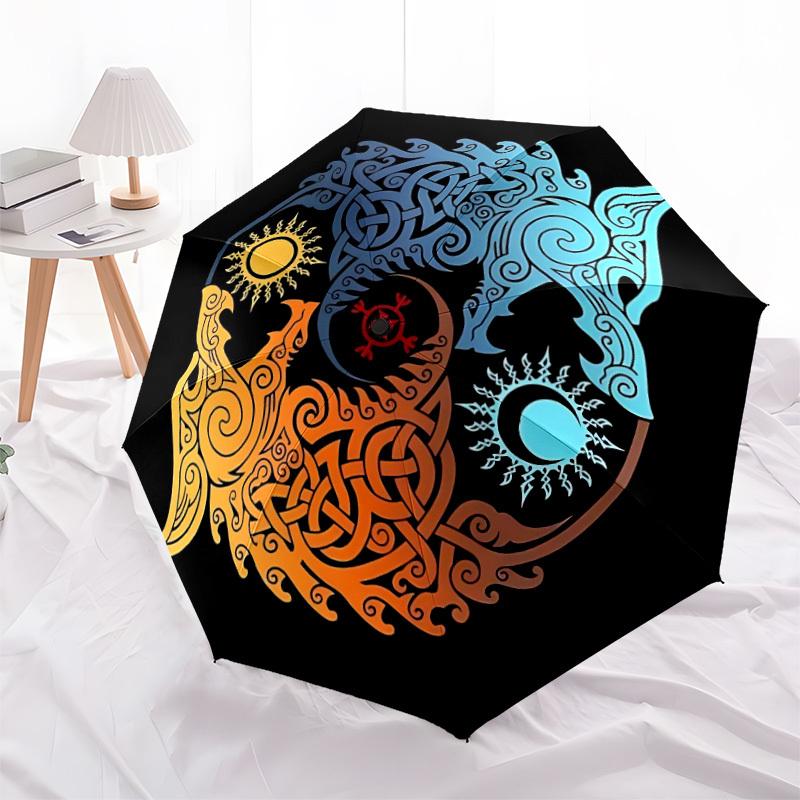 1pc Wolf Moon Automatic Open/Close Umbrella, Windproof, Folding Compact Umbrella with Lightweight Design for Women/Men035