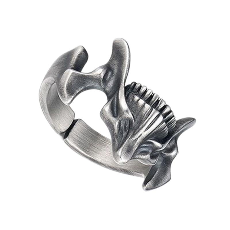 Retro Silver Black Skull Rings Sophisticated Silver Black Skull Rings Vintage Cool Punk Gothic Rings Jewelry