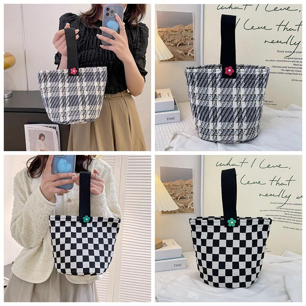 

Stripe Plaid Tote Lunch Bag Top-handle Top-handle Handbag Elegant Lattice Bucket Bag Travel