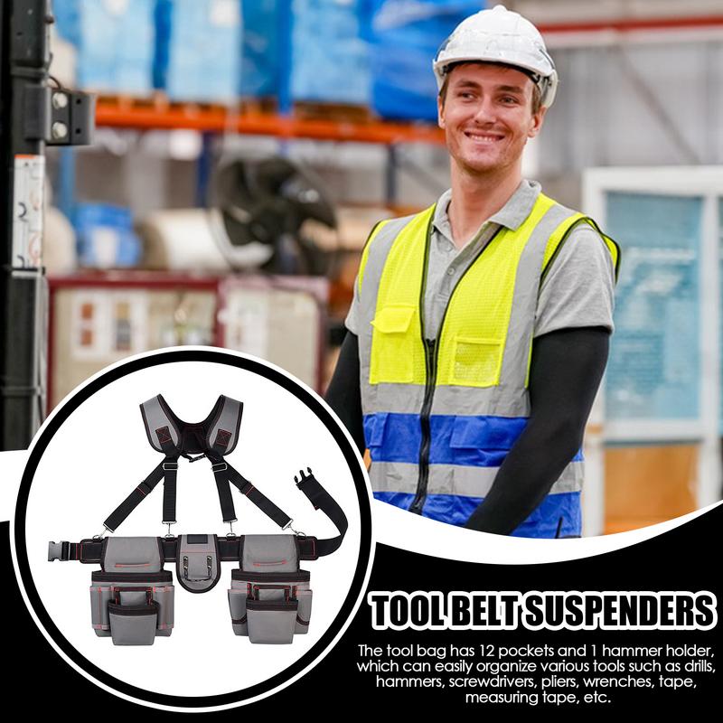 Suspender Tool Belt Heavy Duty Construction Tool Belt with Pouches Work Belt Tool Organizer Carpenter Tool Belt