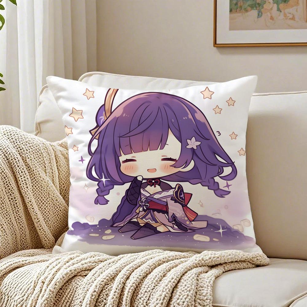 Popular Genshin Impact Raiden Shogun Cushion Cover Pillowcase Antidustmite Living Room Sofa Decor Cushion Room