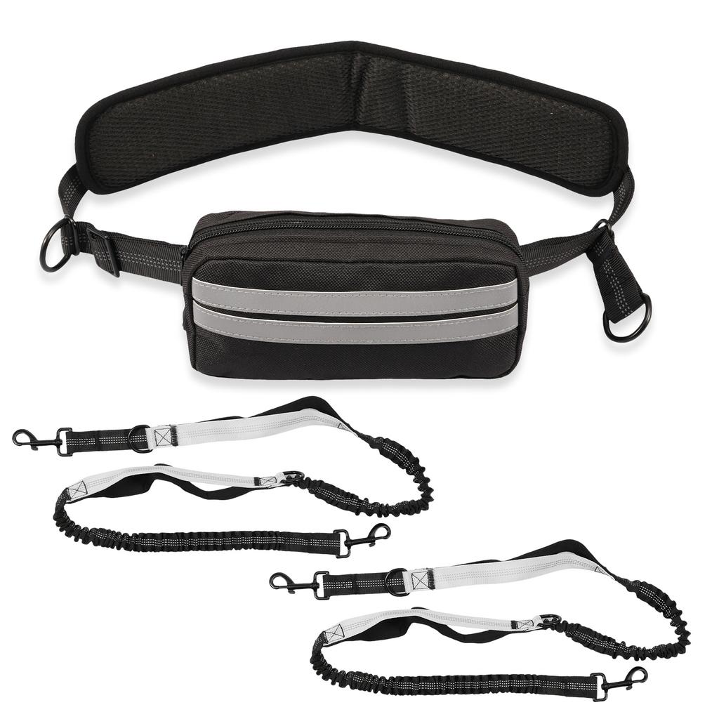 Hands Free Dog Leash Adjustable Reflective Waist Running Double Leash with Pouch Retractable Dog Running Leash Pet Supplies