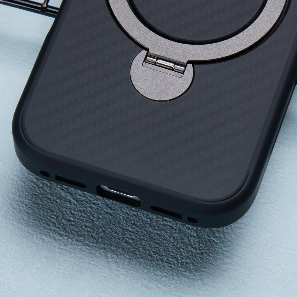 For iPhone 16 Pro Case Carbon Fiber Texture TPU+PC Phone Cover with Rotatable Magnetic Kickstand