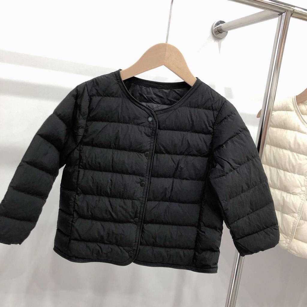 Ultra-light 90 White Duck Down Jacket, Round Neck, Lightweight, for Middle and Older Boys & Girls - Essential Warm School Uniform Layer.