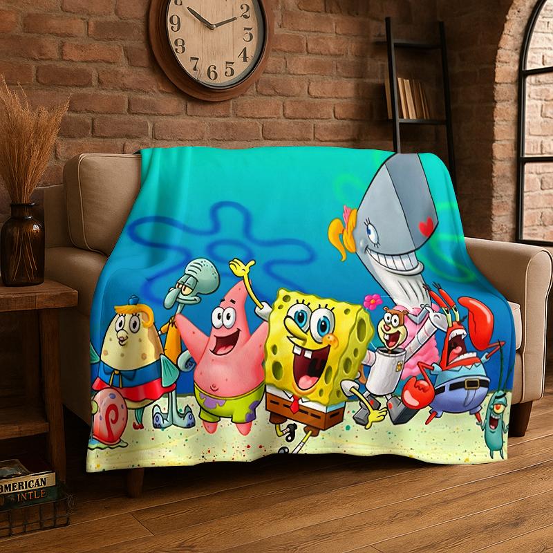 Coperta di Flanella Cartone Animato S-SpongeBob Patrick Stella Morbida Calda Plaid per Camera da Letto Soggiorno Letto Viaggio Campeggio Picnic Bambino