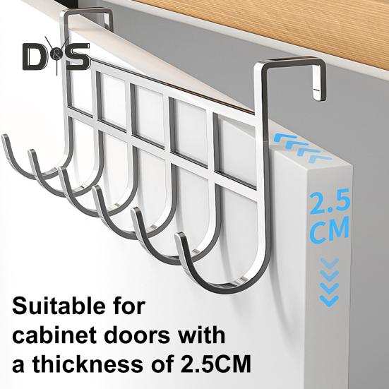 Storage Rack with 6 Hooks Sturdy Construction Strong Load-bearing Simple Installation Clothes Hanger Stainless Steel Hook