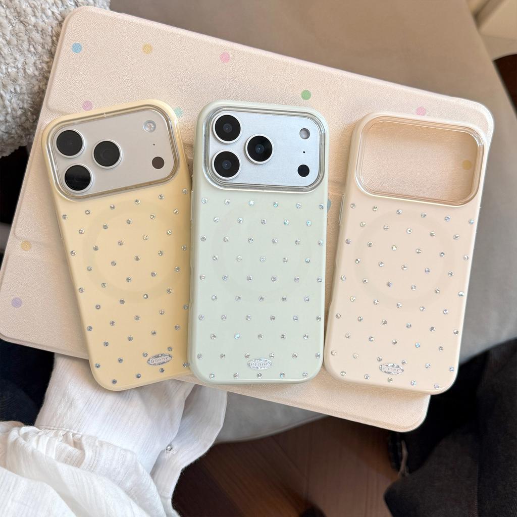 Silver Polka Dot Gold-plated Case Suitable for Apple 17 Pro Max, iPhone 16, Korean-style Minimalist 15 Magnetic Case, 17 Niche
