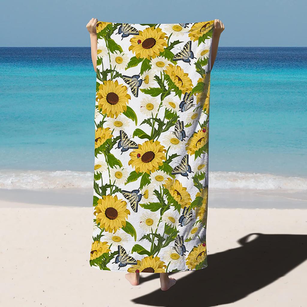 Sunflower Beach Towel Yellow Flower Butterfly Sunset Towel King Size Soft Quick Dry Bath Towel for Travel Bathroom Camping Sport