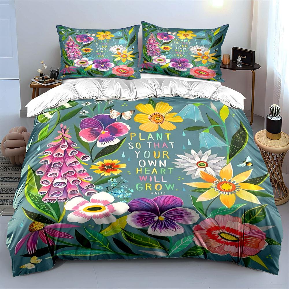 Colorful Flowers and Butterflies. Bedding Sets Duvet Cover Sets Duvet Covers Pillowcases(1 * Duvet Cover 2 * Pillowcases Without Duvet Insert)