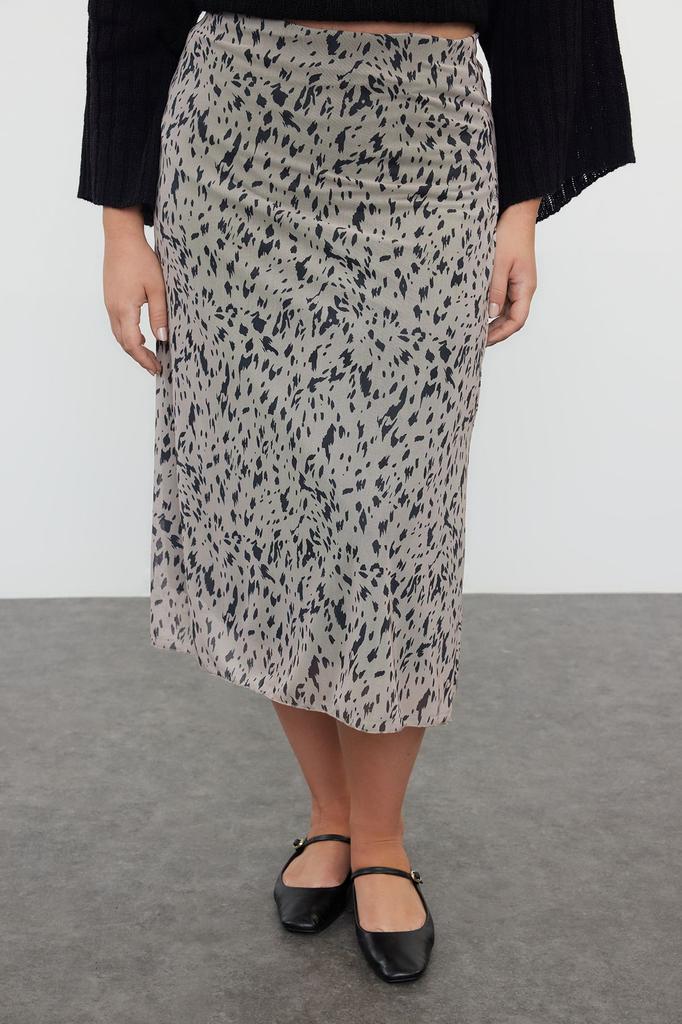 Women's Fashion Beige Knitted Plus Size Skirt