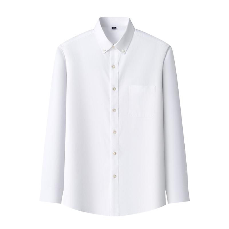 Elastic Cotton Oxford Men Solid Shirts Long Sleeve Business no-iron High Quality Classical Shirt Male Button Collar