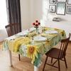 Summer Sunflower Leaves Bee Rectangle Tablecloth for Table Decor Rustic Plants Yellow Wood Grain Dining Table Cloth Party Decor