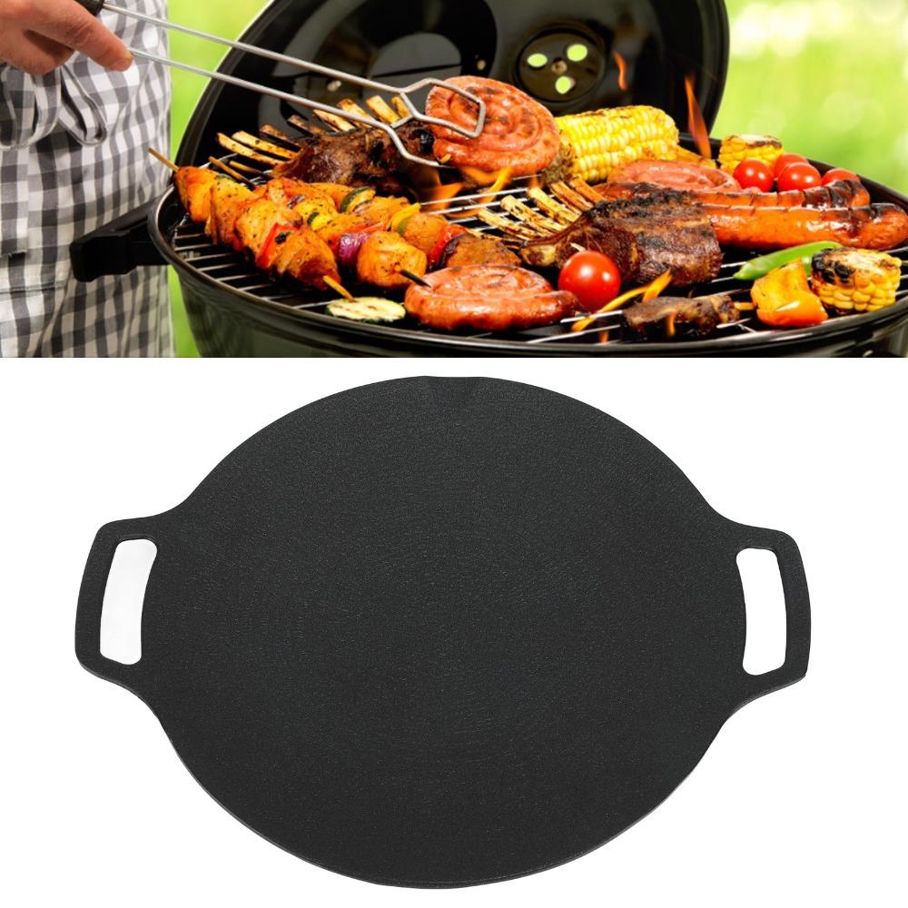 Double Handle BBQ Griddle Black Round Griddle Pan Durable Non Stick Grill Pan  Outdoor Camping 25cm
