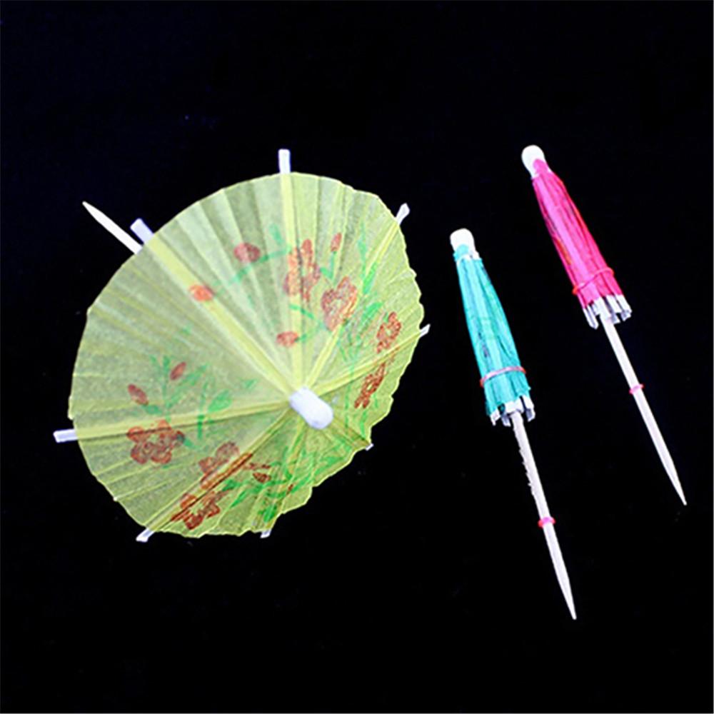 20pcs Wooden Bar Cocktail Decor Mixed Color Cocktail Mini Umbrella Parasol Snack Toothpicks
