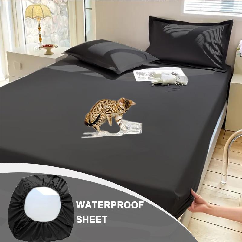 Wasserdichtes Bettlaken-Set(1*Spannbettlaken+2*Kissenbezug),Unifarbiges weiches Bettlaken Wasserdichter und staubdichter Matratzenschoner
