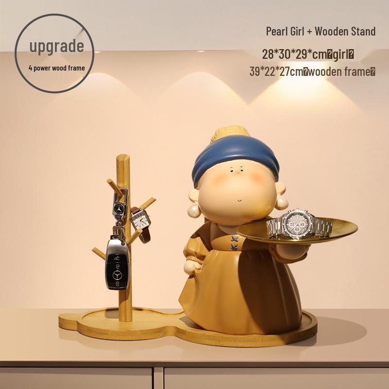 Decorative Foyer Key Tray with Pearl Earring Girl Design - Creative Living Room Ornament