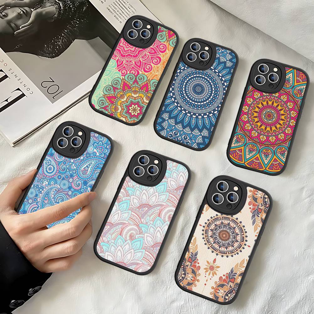 Mandala Painting Phone Case For iPhone 16 15 14 13 12 11 Pro Max Plus Leather Shockproof Cover