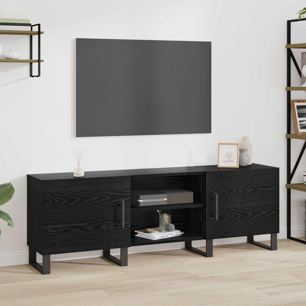 TV Cabinet in Black Oak Look 150 x 30 x 50 cm Particleboard