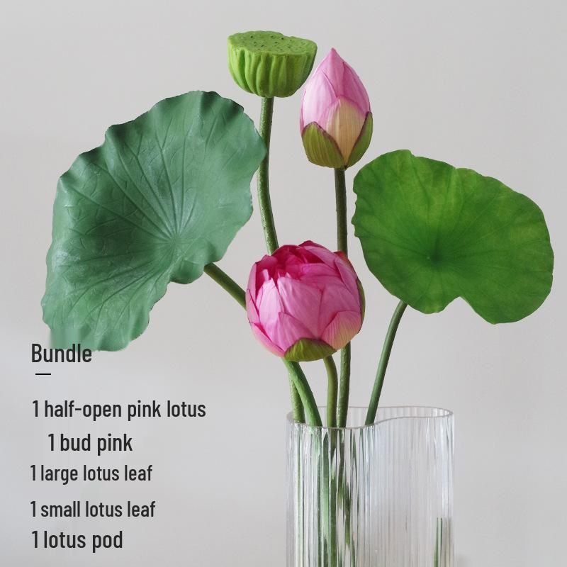 Chinese Lotus Artificial Flower Decoration for Living Room and Dining Table - Realistic Floral Arrangement with Lotus Leaf.