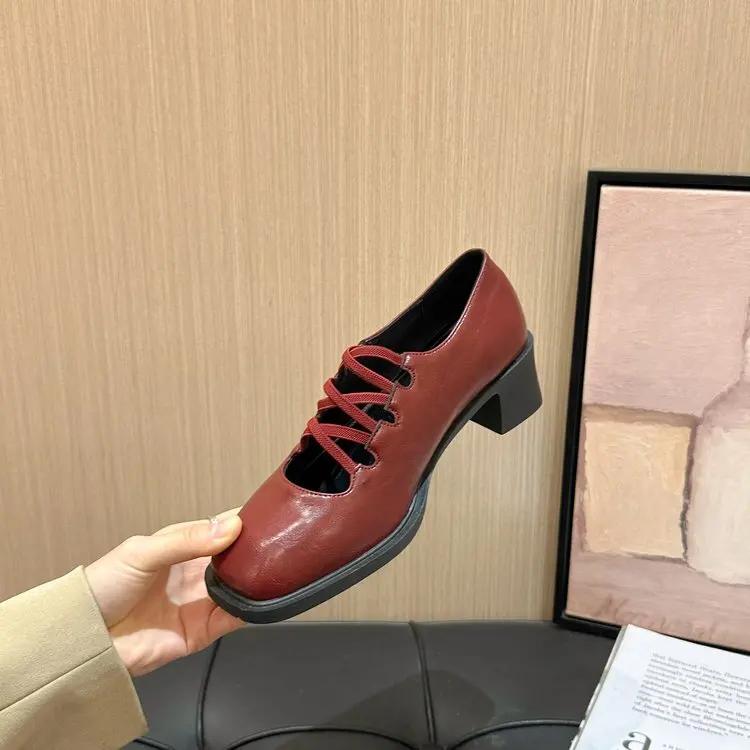 

Fashion Women s Ballet Flats Fashion Korean Style Lace-up Retro Casual Shoes Comfortable Lightweight Ballet Pumps High Heels Women 42