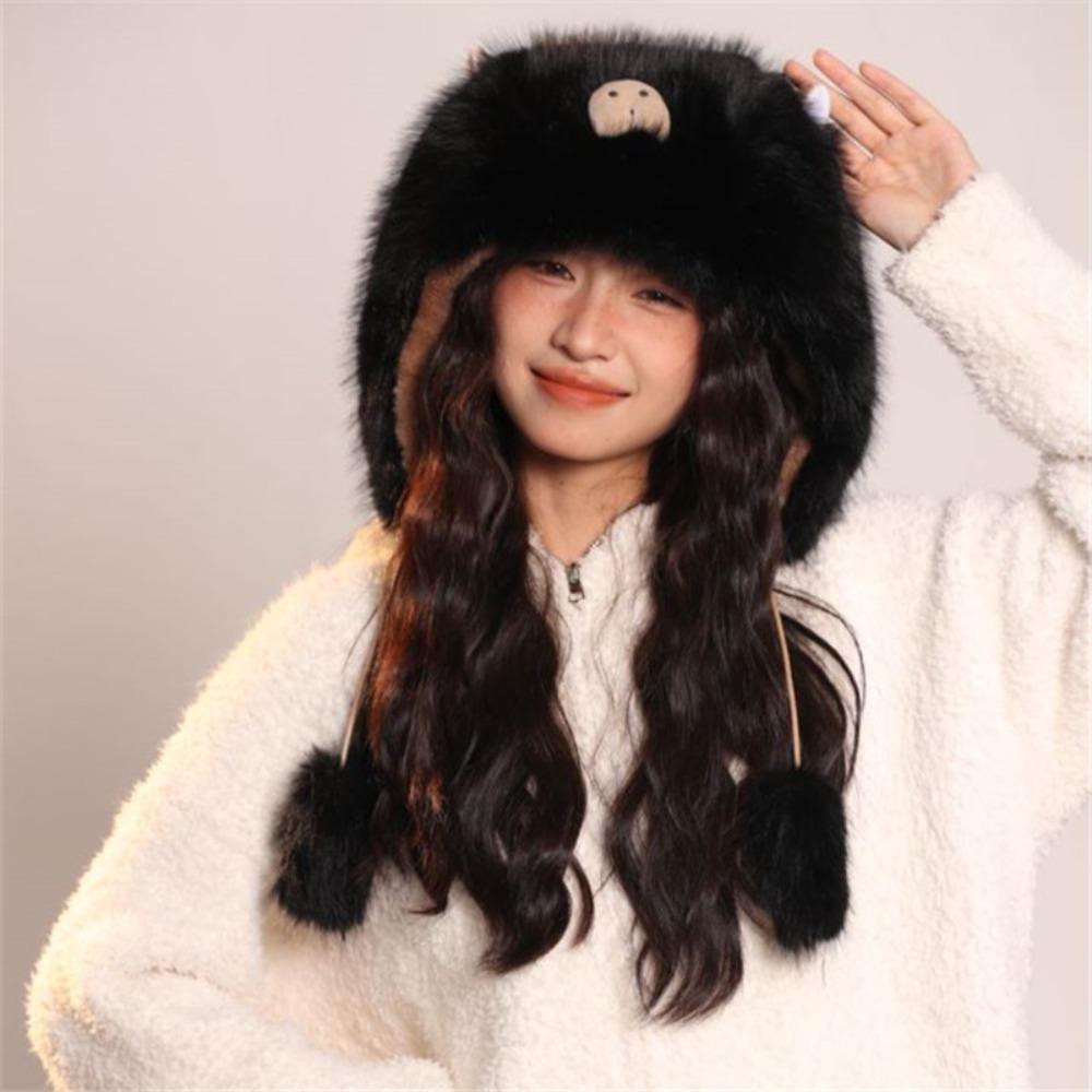 

Korean Style Plush Ear Protection Cap Soft Thickened Wide Brimmed Hat Big Pullover Hat Keep Warm