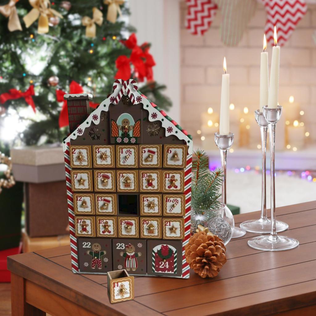 24-Day Christmas Gingerbread Chocolate Wooden House Countdown Calendar Christmas Decorations Home Crafts Ornaments