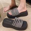 One-word cool slippers women's 2025 summer platform cross comfortable casual rhinestone fashion with skirt sandals