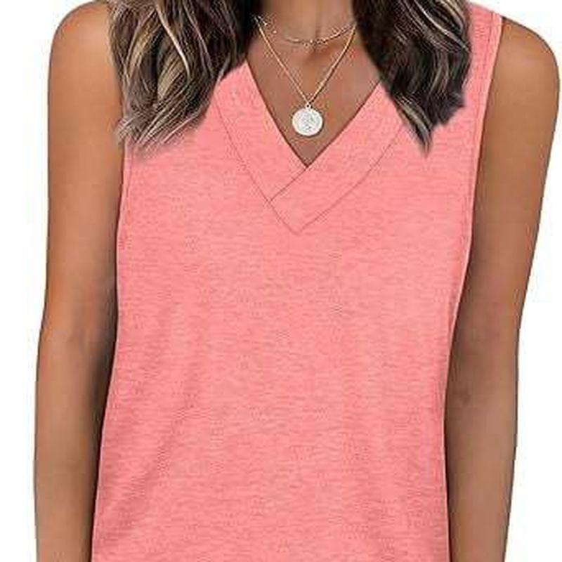 Summer European Style Women V-Neck Casual Loose Fit Solid Color Tank Sleeveless 5XL