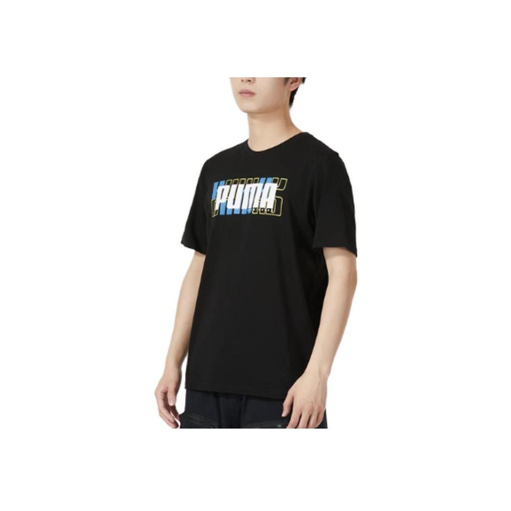 Puma Letter Print Breathable Casual Round Neck Short Sleeve T-Shirt Men Tops Black 845911-51