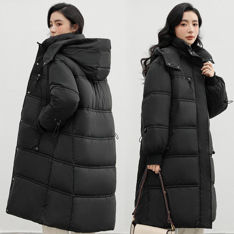Medium and long bread clothes, down cotton clothes, women's new thickened hooded large pockets, loose large size cotton clothes.